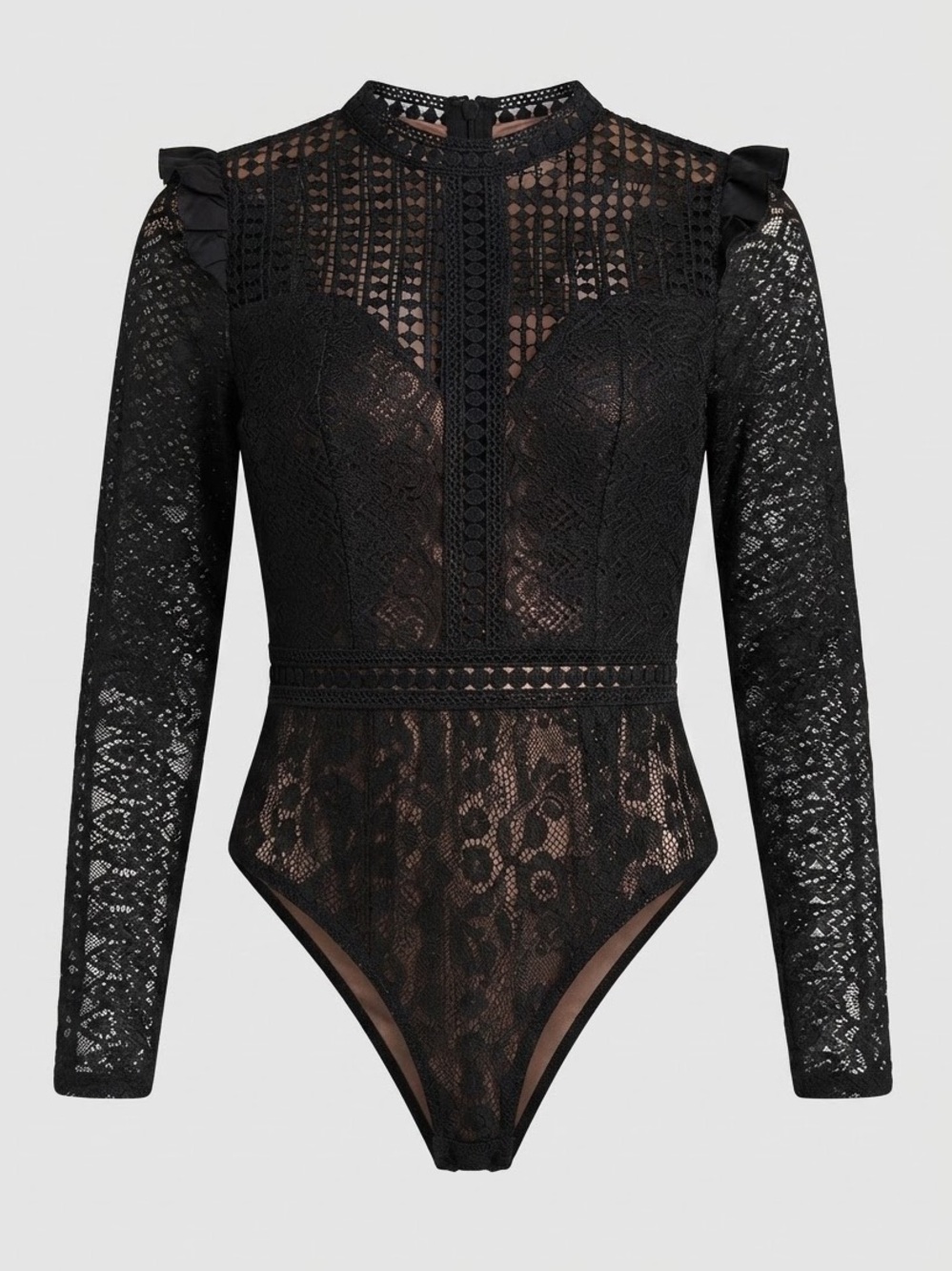 NWT Hello Molly Black Lace Long Sleeve Bodysuit Not That Easy Ruffle Mock Neck 2